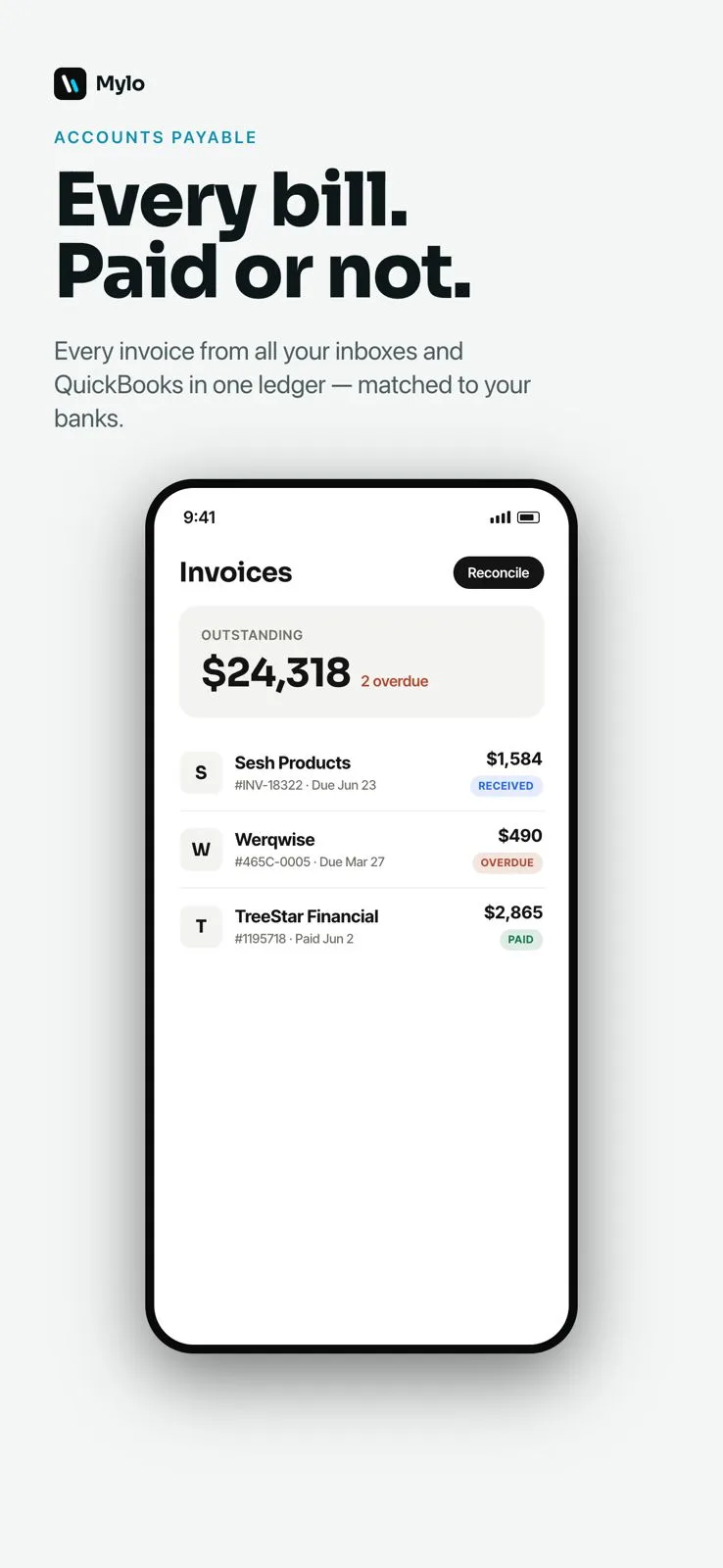Vendor invoices in the Mylo accounts payable ledger