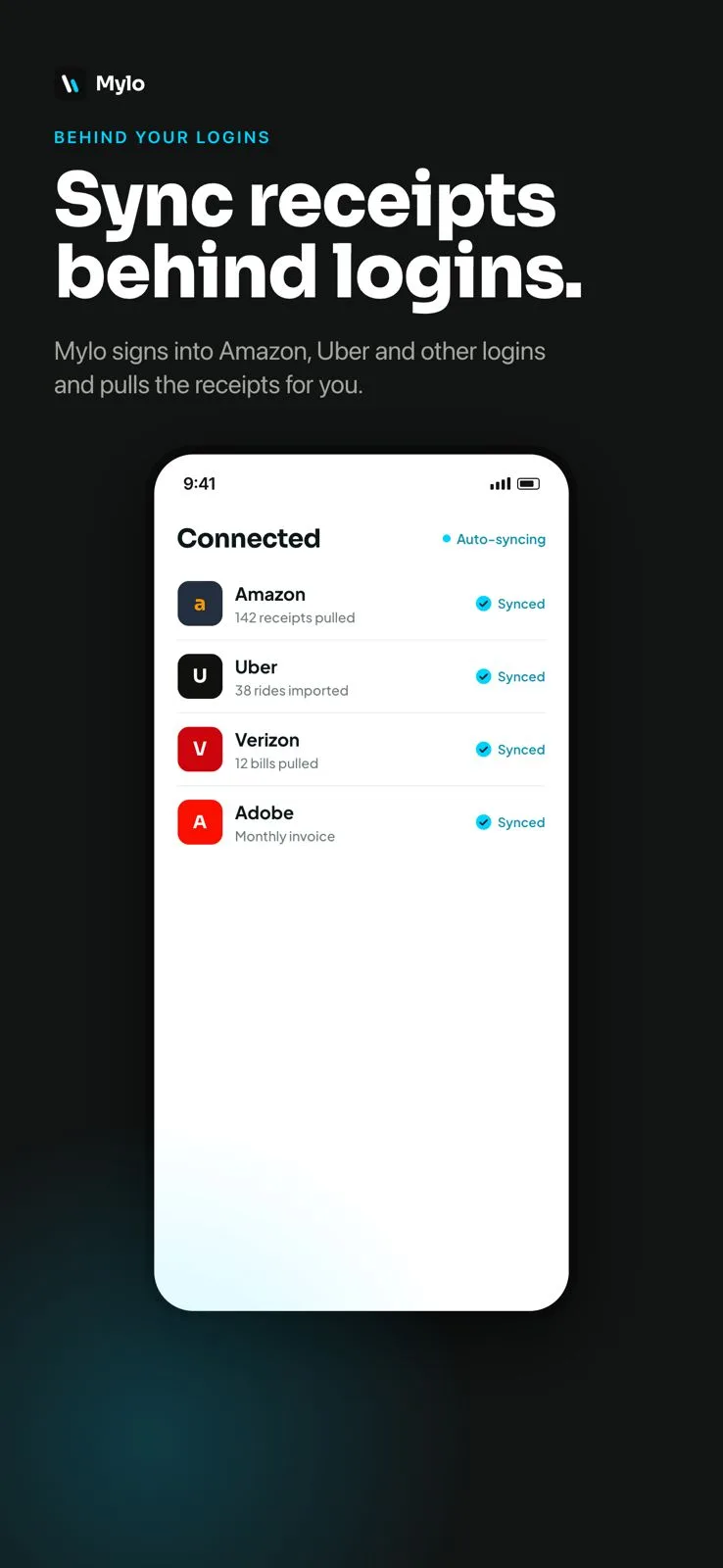 Behind your logins: Mylo signs into Amazon, Uber and other accounts and pulls the receipts for you.