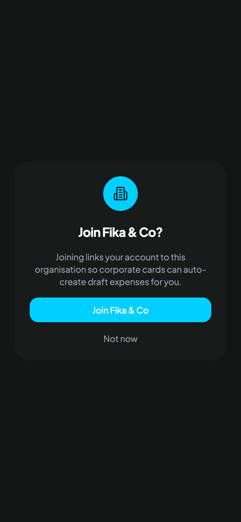 Accept team invite screen