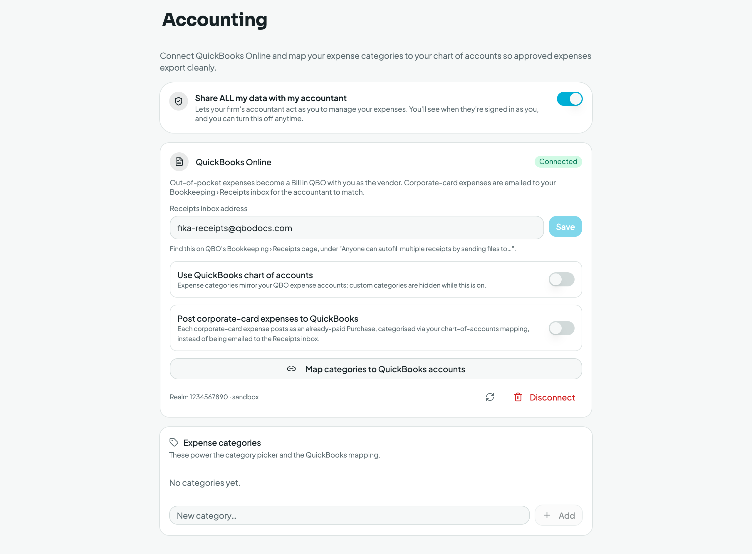 Accounting / QuickBooks settings (desktop)