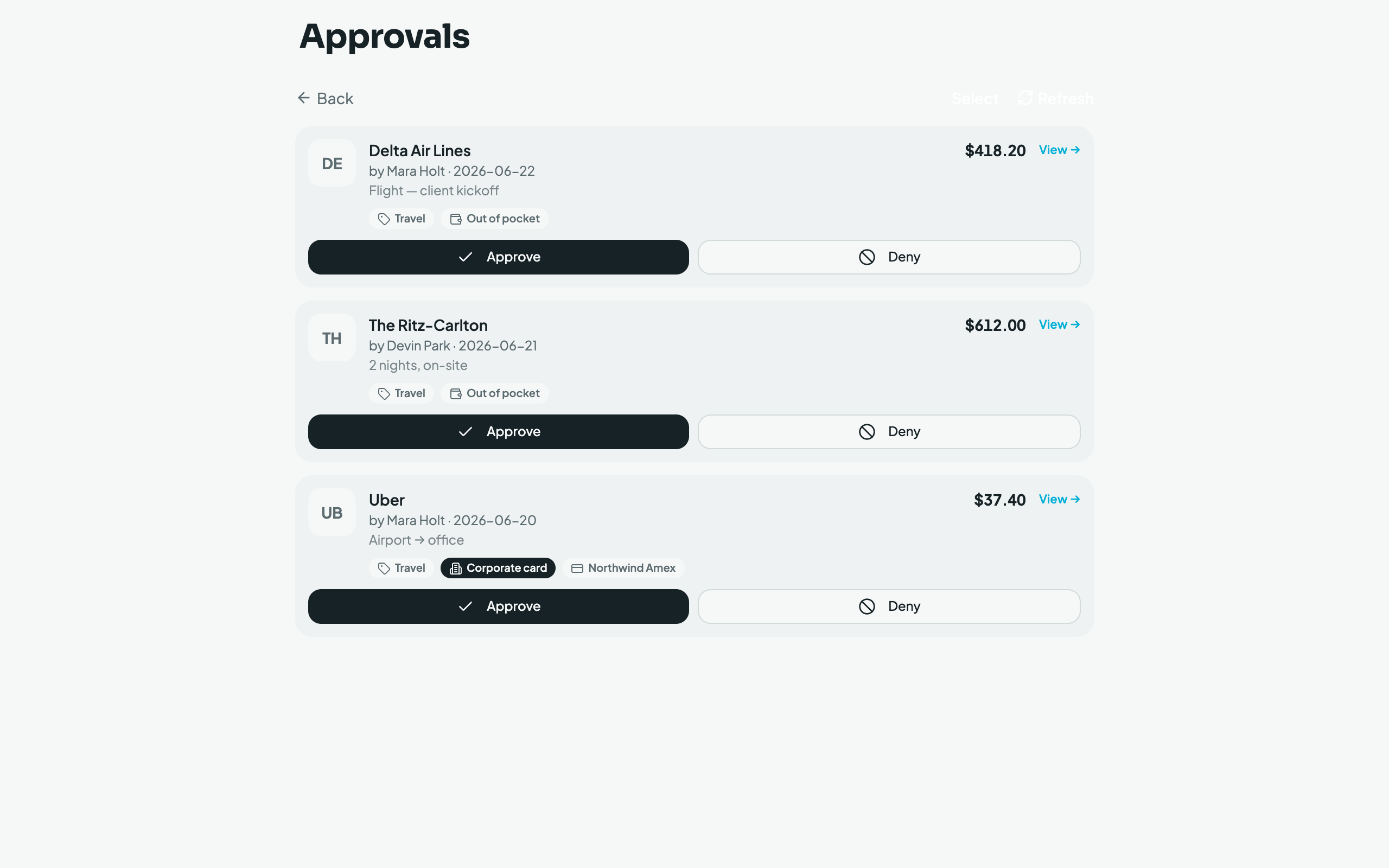 Approval queue, accountant view (desktop)